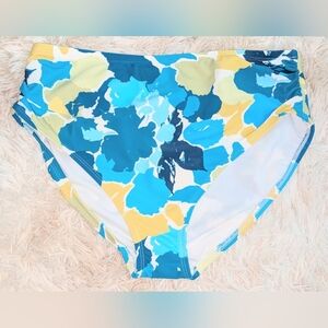 NWT,Urban Sea,Blue/Yellow Abstract,Side Ruched, Highwaisted Swim Bottoms M